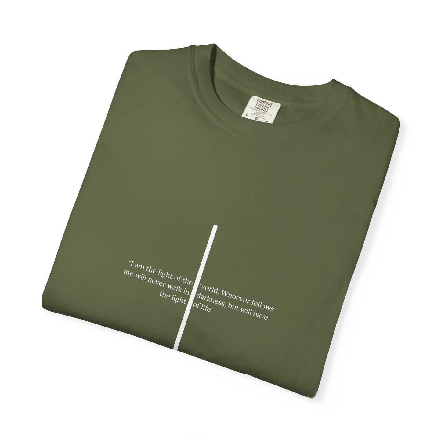Unisex T Shirt with John 8:12 " I am the Light of the World" creating a cross shape, Witness Wear, Motivational Apparel
