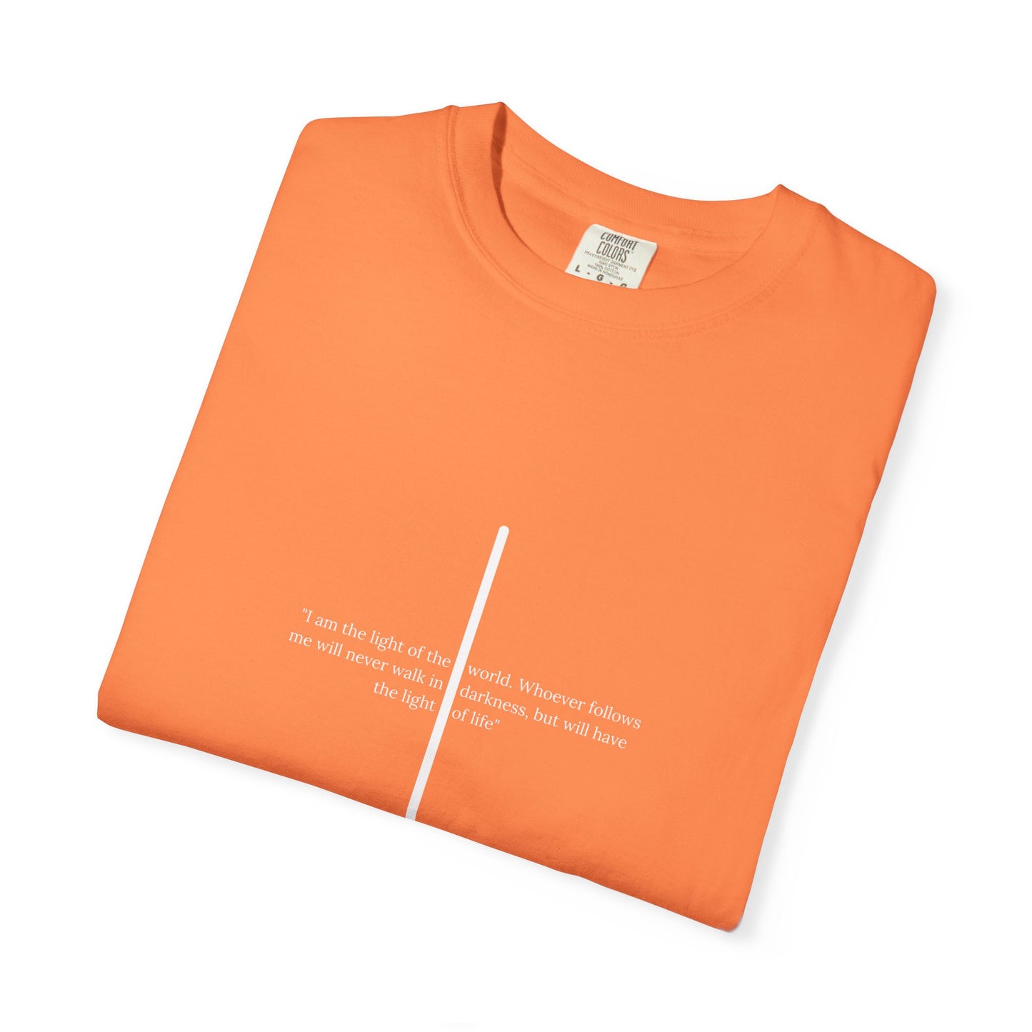Unisex T Shirt with John 8:12 " I am the Light of the World" creating a cross shape, Witness Wear, Motivational Apparel