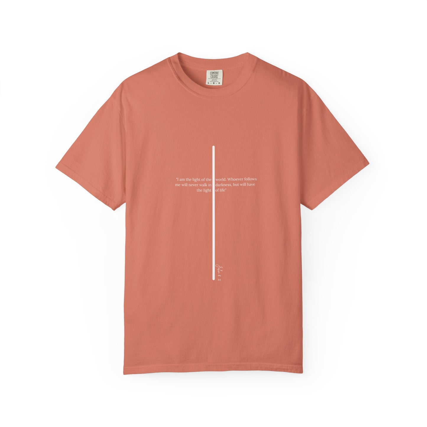 Unisex T Shirt with John 8:12 " I am the Light of the World" creating a cross shape, Witness Wear, Motivational Apparel