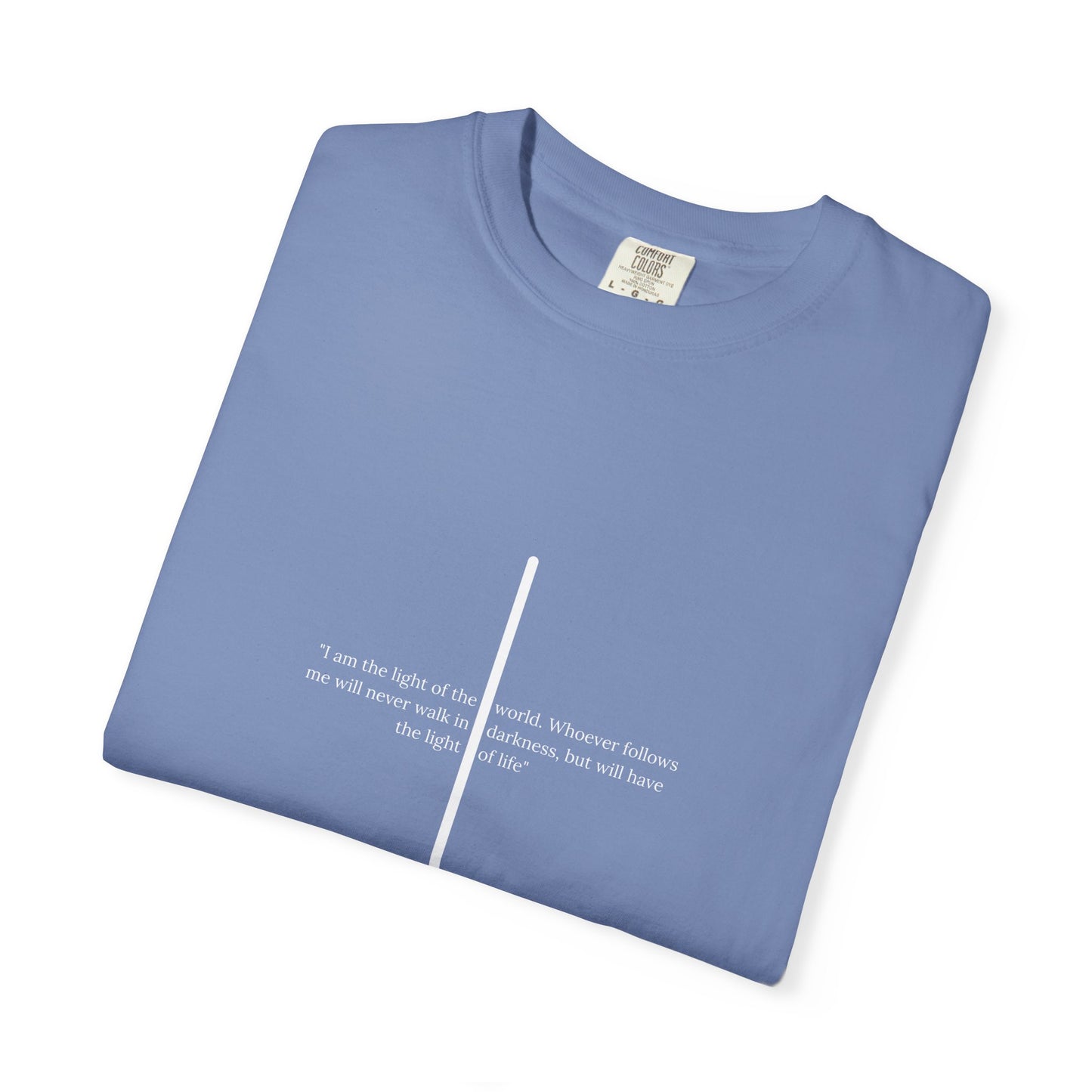Unisex T Shirt with John 8:12 " I am the Light of the World" creating a cross shape, Witness Wear, Motivational Apparel