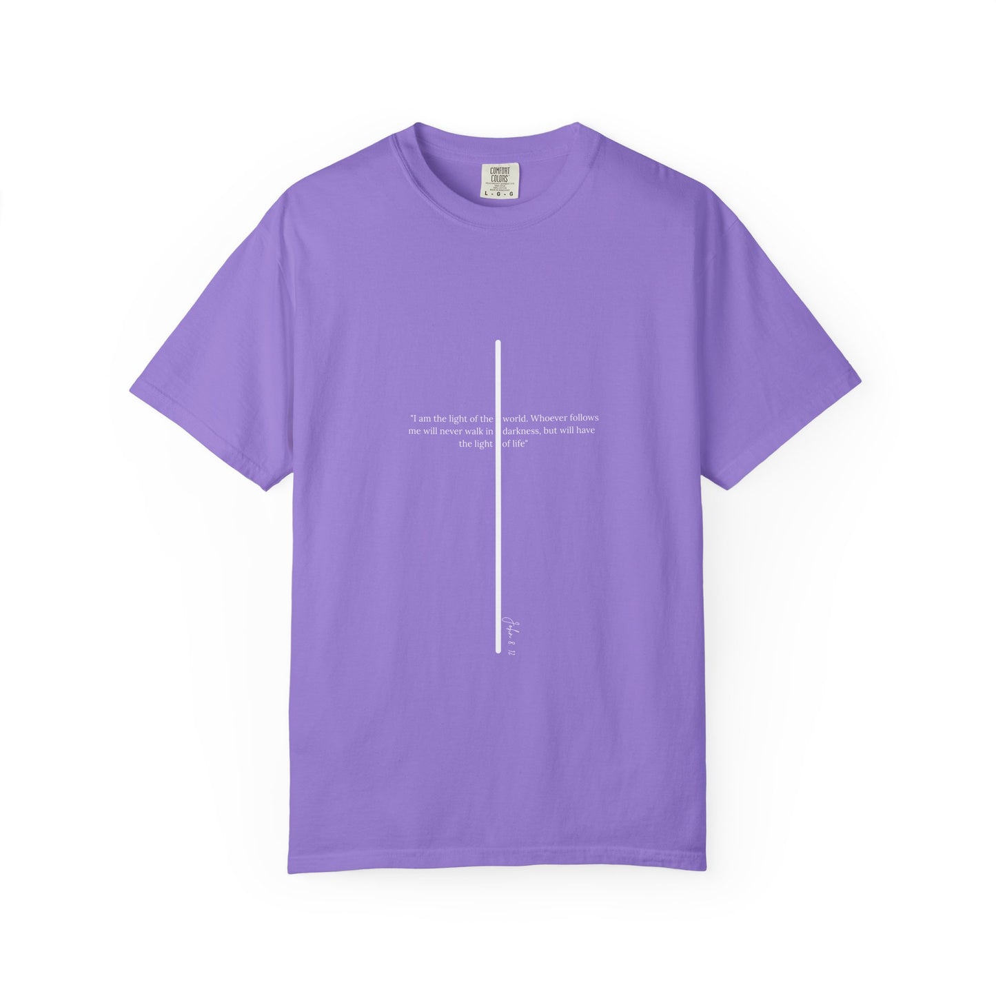 Unisex T Shirt with John 8:12 " I am the Light of the World" creating a cross shape, Witness Wear, Motivational Apparel
