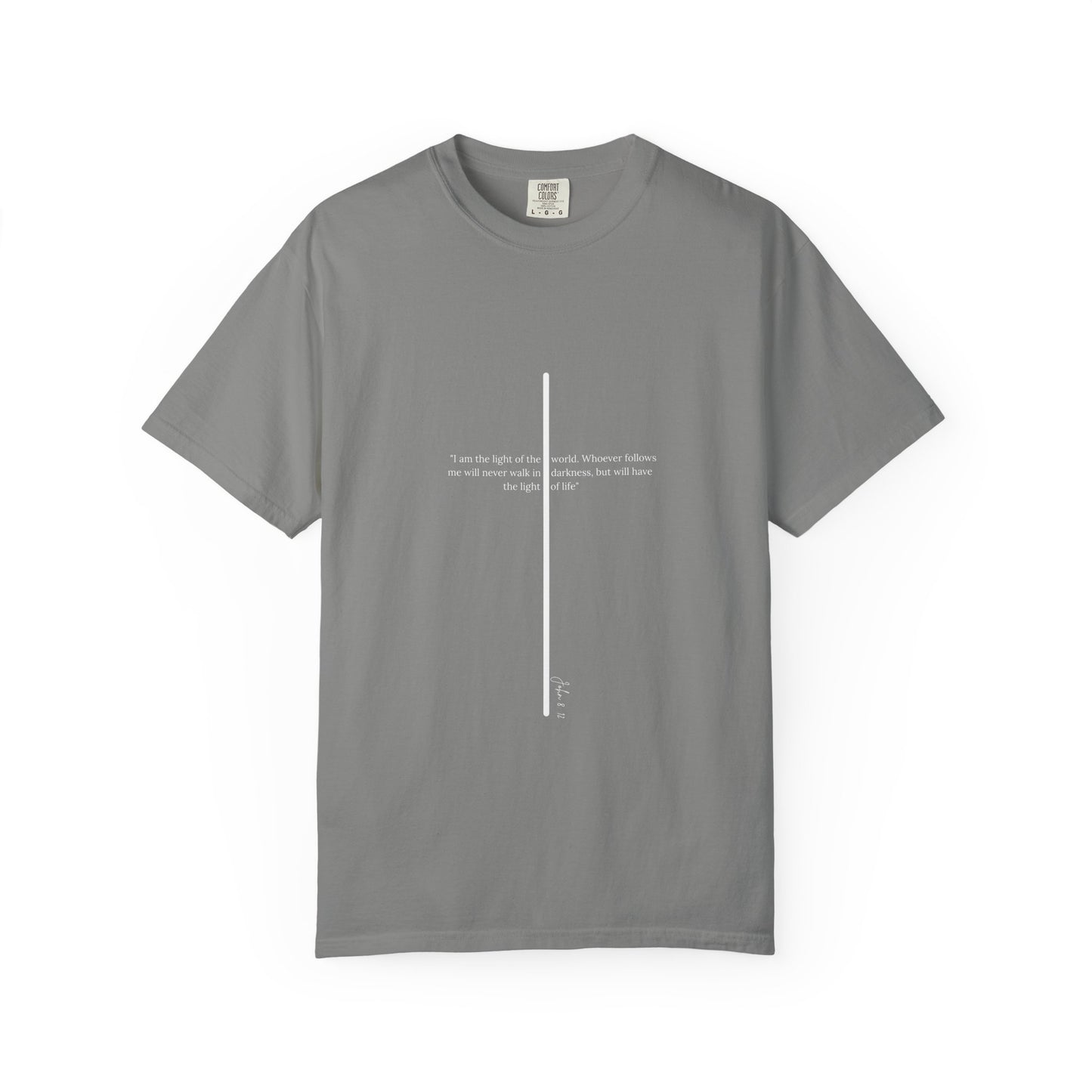 Unisex T Shirt with John 8:12 " I am the Light of the World" creating a cross shape, Witness Wear, Motivational Apparel