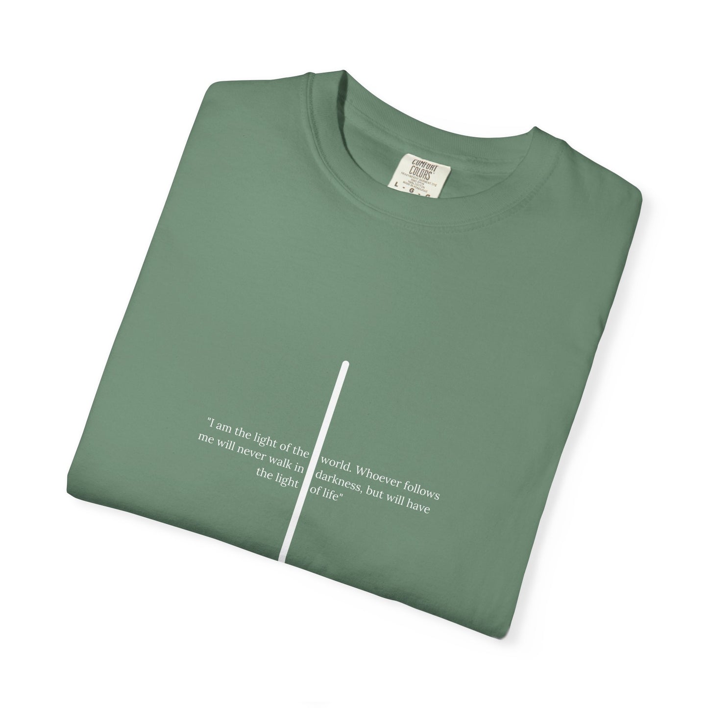 Unisex T Shirt with John 8:12 " I am the Light of the World" creating a cross shape, Witness Wear, Motivational Apparel