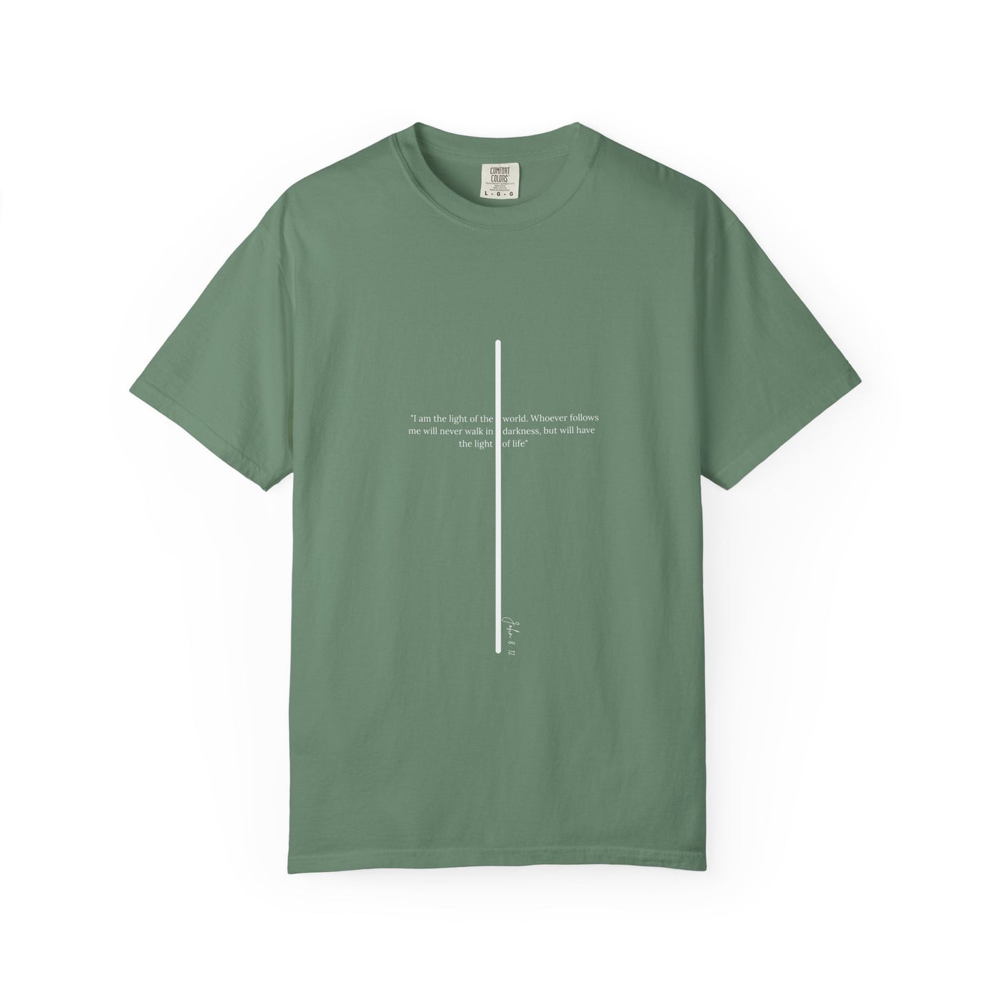 Unisex T Shirt with John 8:12 " I am the Light of the World" creating a cross shape, Witness Wear, Motivational Apparel