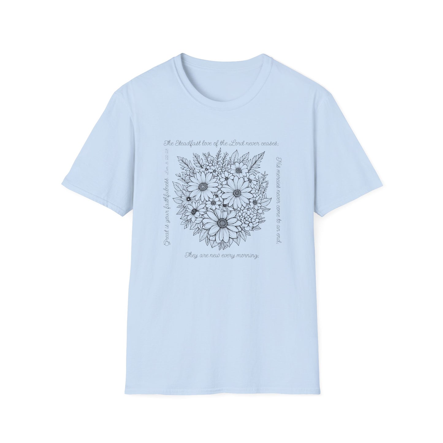Floral Scripture T‑Shirt — "Great Is Thy Faithfulness" Daisy Bouquet Tee