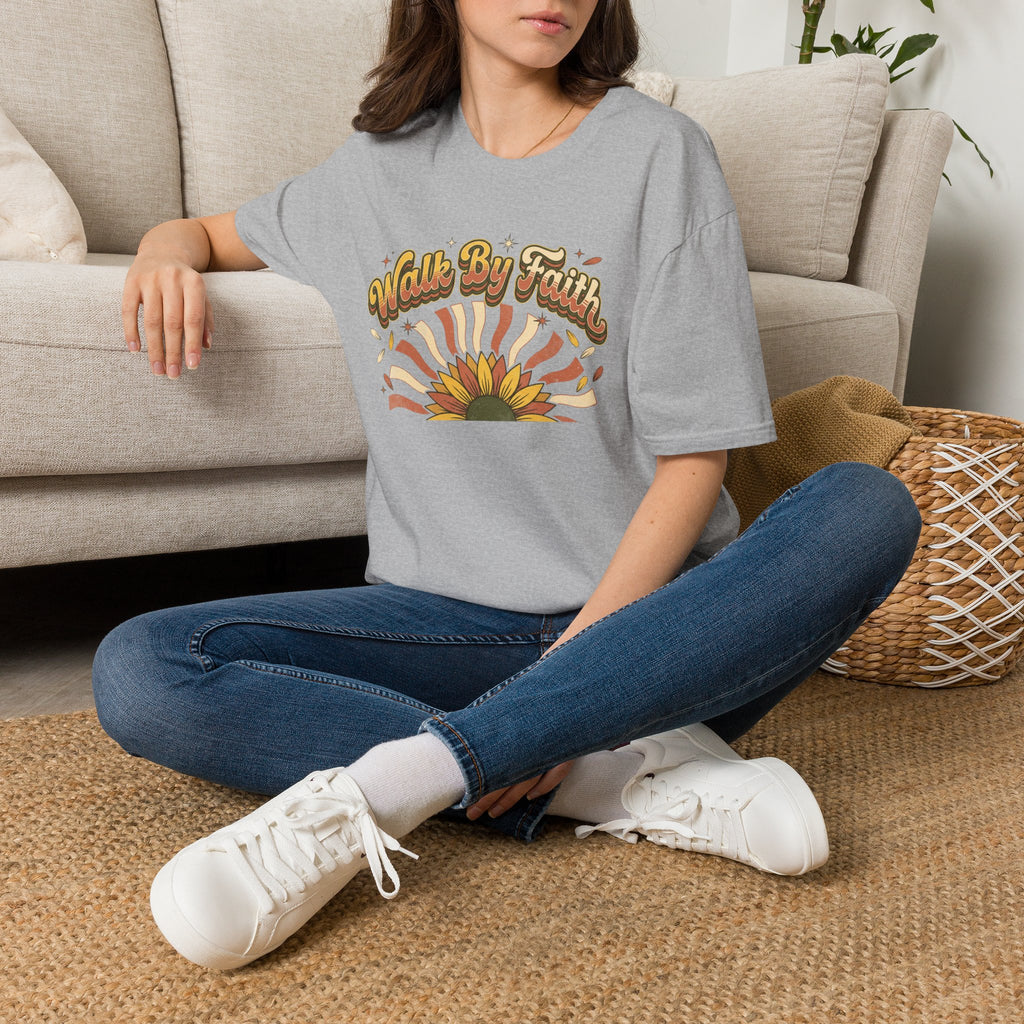 Walk by Faith Christian Sunflower Graphic T-Shirt