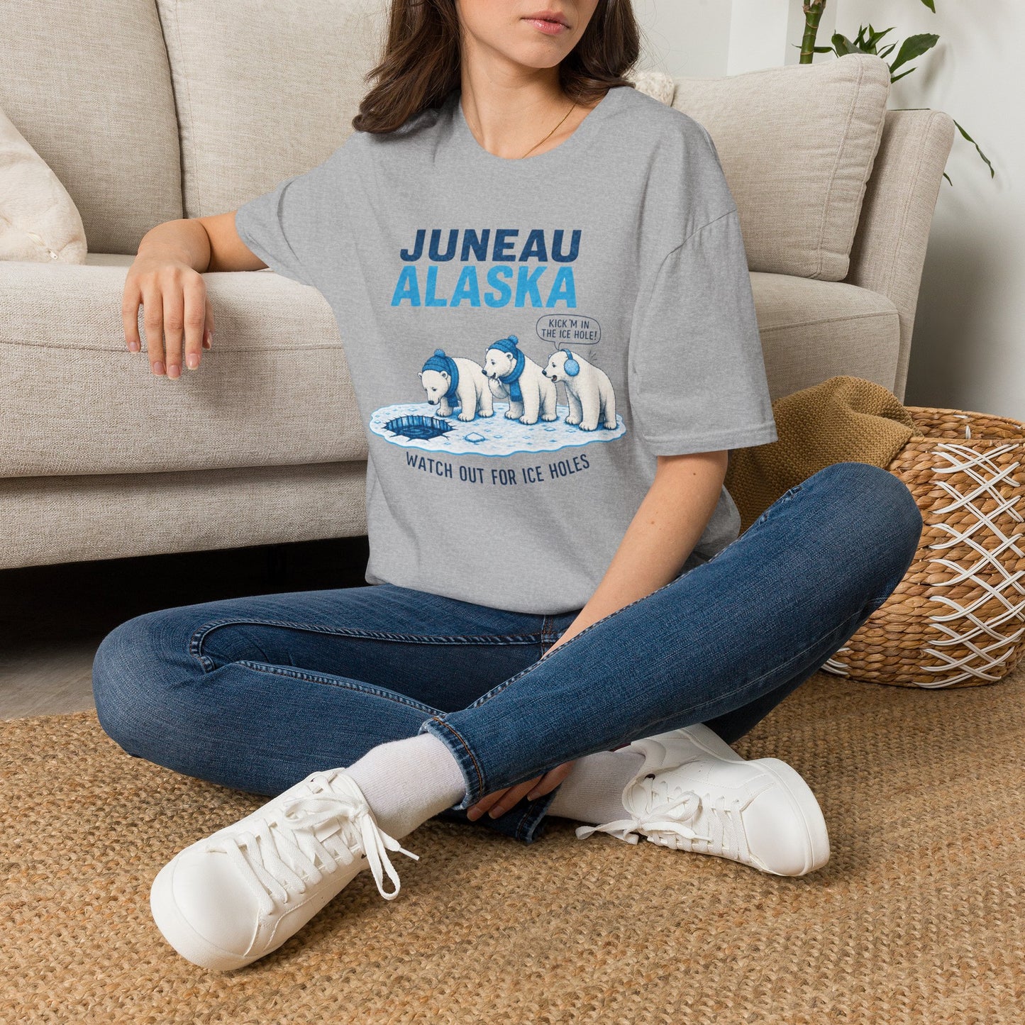 Juneau Alaska Polar Bears T-Shirt — 'Watch Out For Ice Holes' Cute Arctic Souvenir