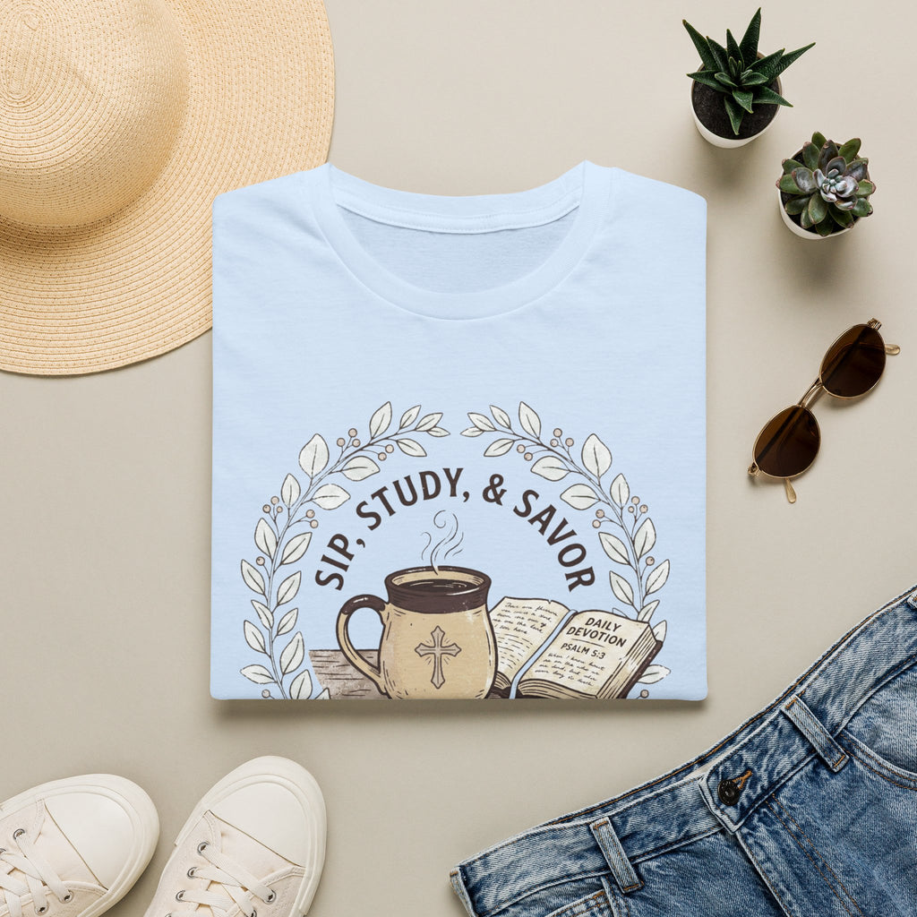 Sip, Study & Savor Psalm 5:3 Christian Coffee T Shirt