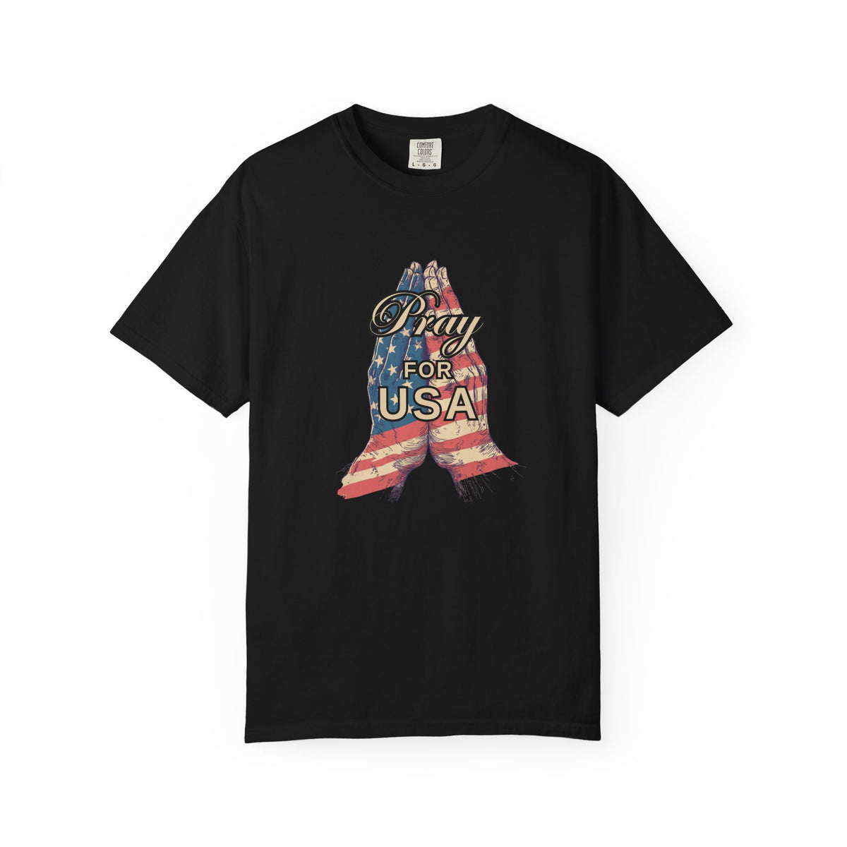 Pray for USA T-Shirt — Patriotic American Flag Praying Hands Tee