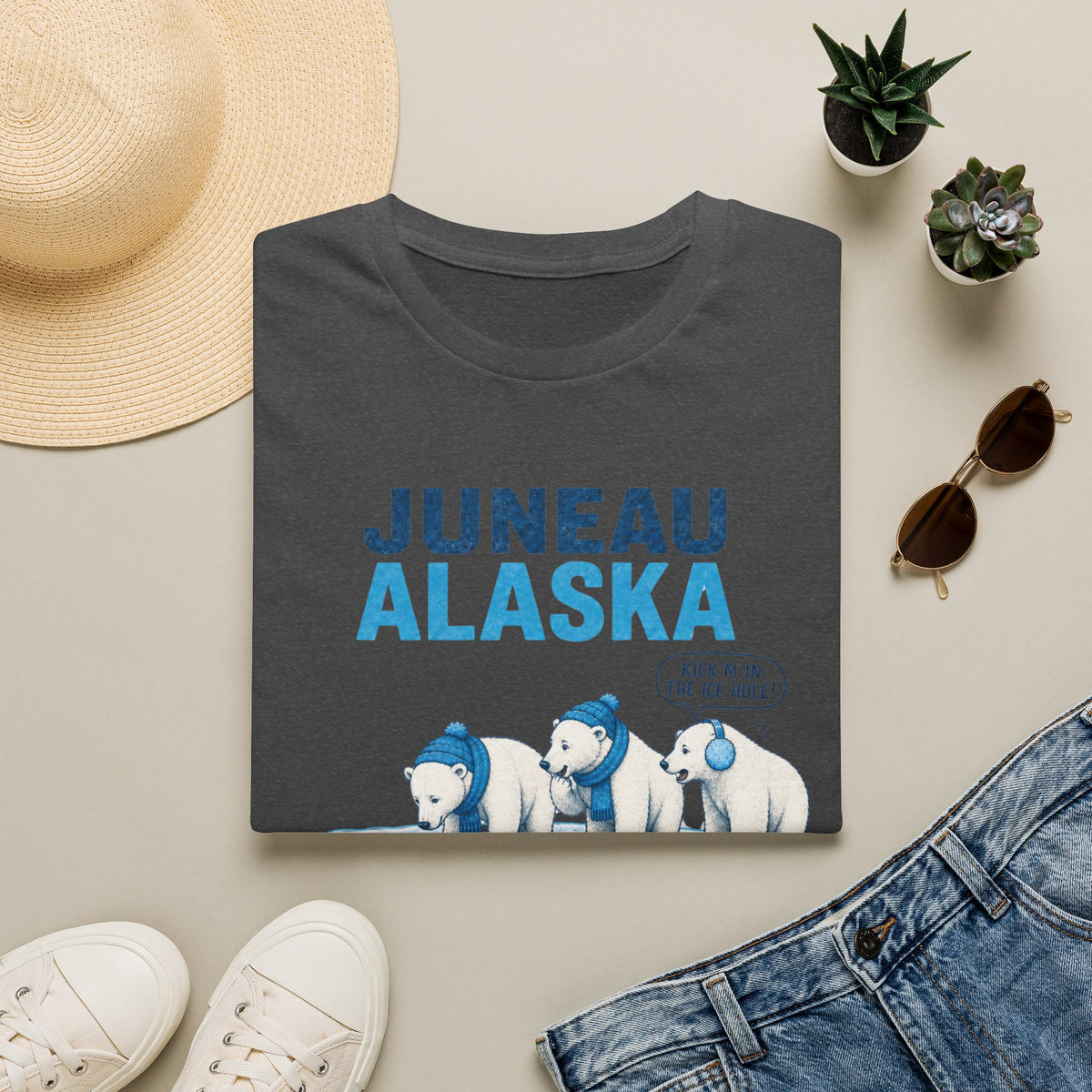Juneau Alaska Polar Bears T-Shirt — 'Watch Out For Ice Holes' Cute Arctic Souvenir