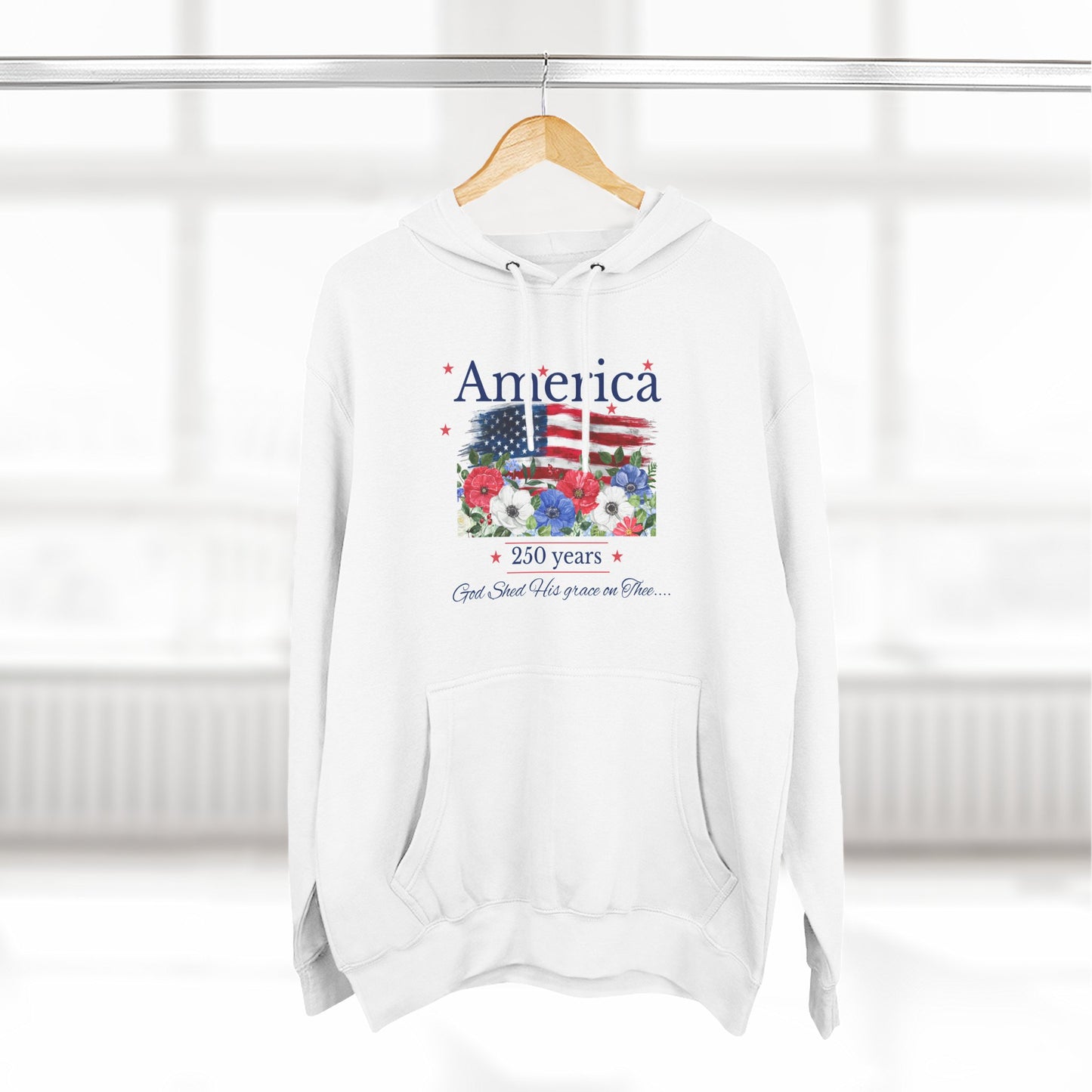 America 250th Anniversary Hoodie – Patriotic Flag & Floral Fleece Pullover