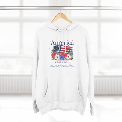 America 250th Anniversary Hoodie – Patriotic Flag & Floral Fleece Pullover