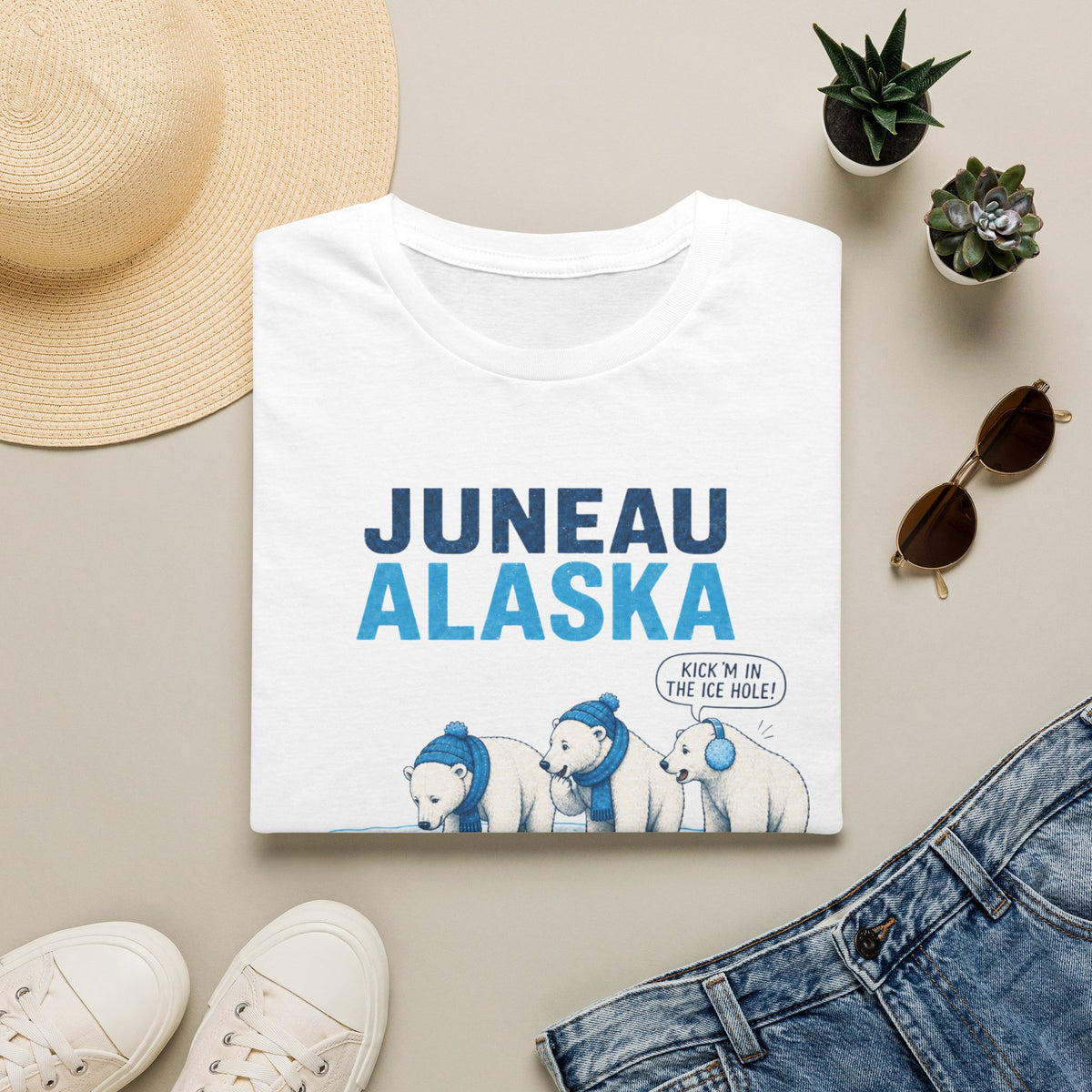 Juneau Alaska Polar Bears T-Shirt — 'Watch Out For Ice Holes' Cute Arctic Souvenir