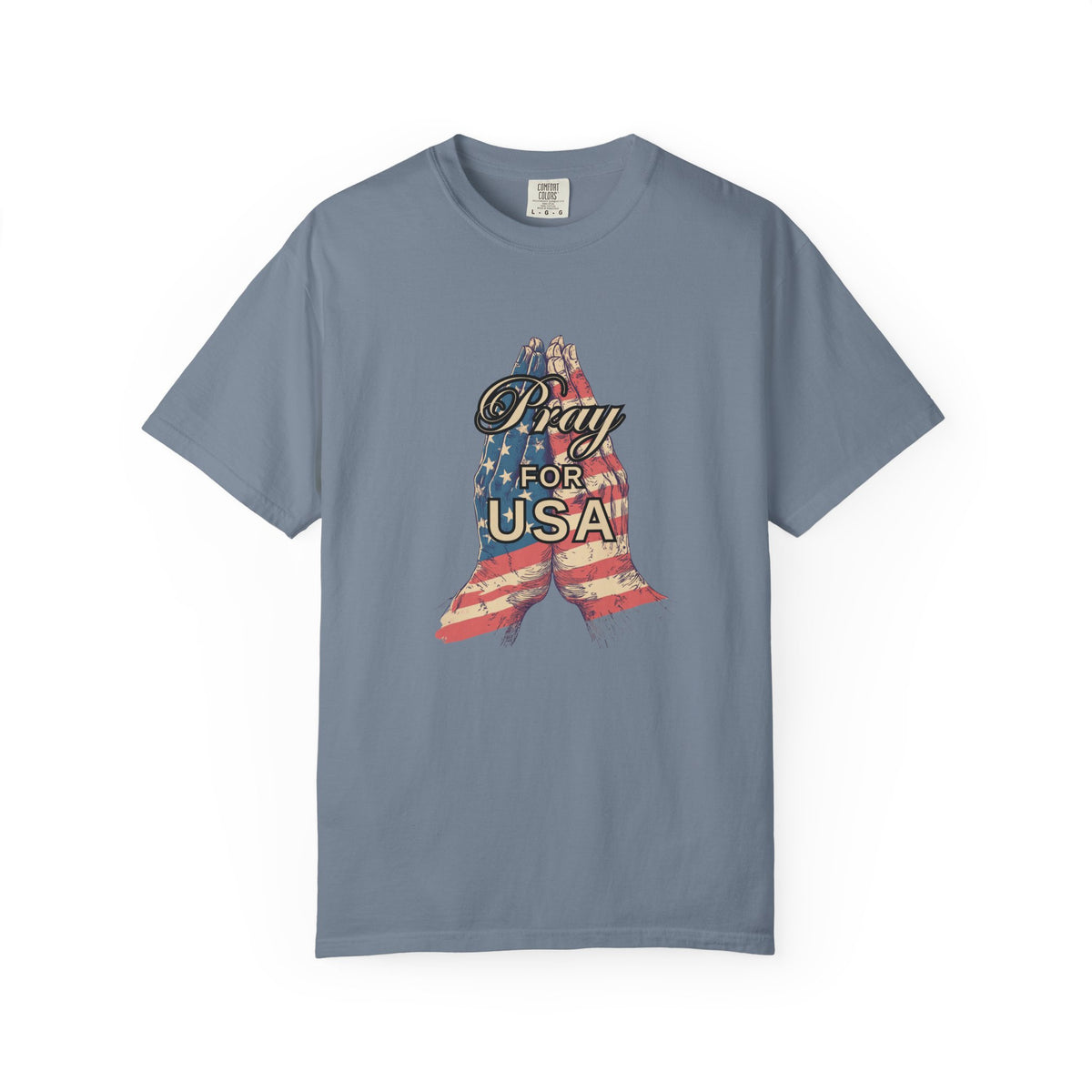 Pray for USA T-Shirt — Patriotic American Flag Praying Hands Tee