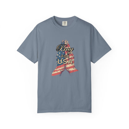 Pray for USA T-Shirt — Patriotic American Flag Praying Hands Tee
