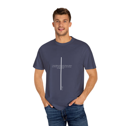 Unisex T Shirt with John 8:12 " I am the Light of the World" creating a cross shape, Witness Wear,  Motivational Apparel