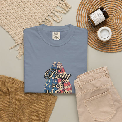 Pray for USA T-Shirt — Patriotic American Flag Praying Hands Tee