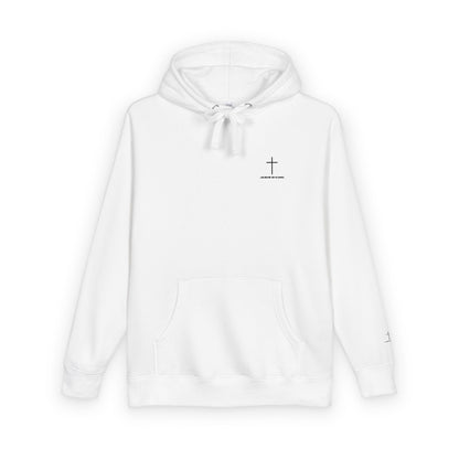 Minimal Cross Hoodie — Small Chest & Sleeve Faith Graphic