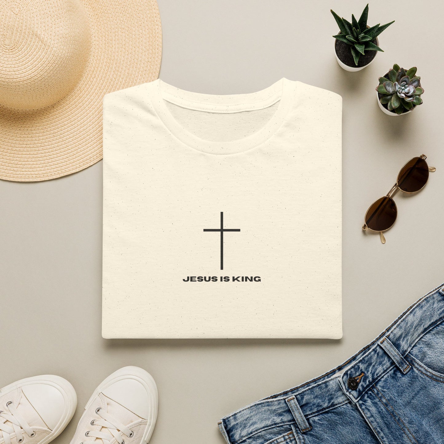 Minimal Cross “JESUS IS KING” Christian Faith Tee