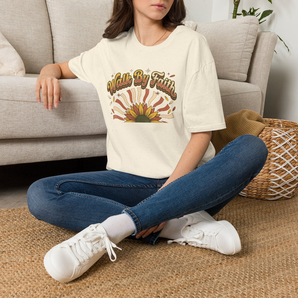 Walk by Faith Christian Sunflower Graphic T-Shirt