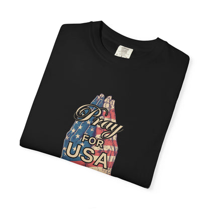 Pray for USA T-Shirt — Patriotic American Flag Praying Hands Tee
