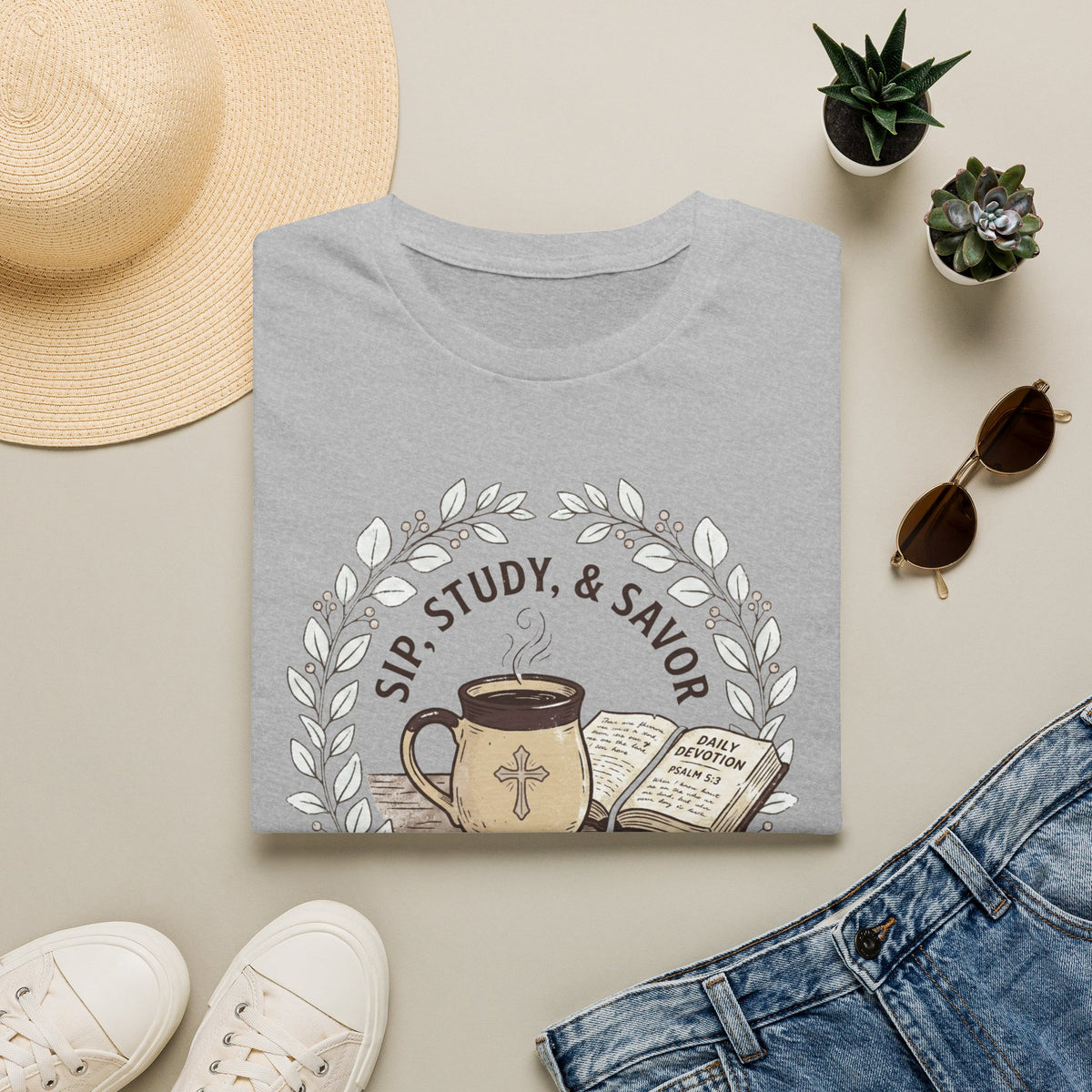 Sip, Study & Savor Psalm 5:3 Christian Coffee T Shirt