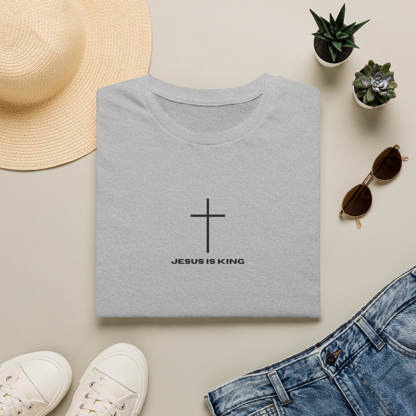 Minimal Cross “JESUS IS KING” Christian Faith Tee