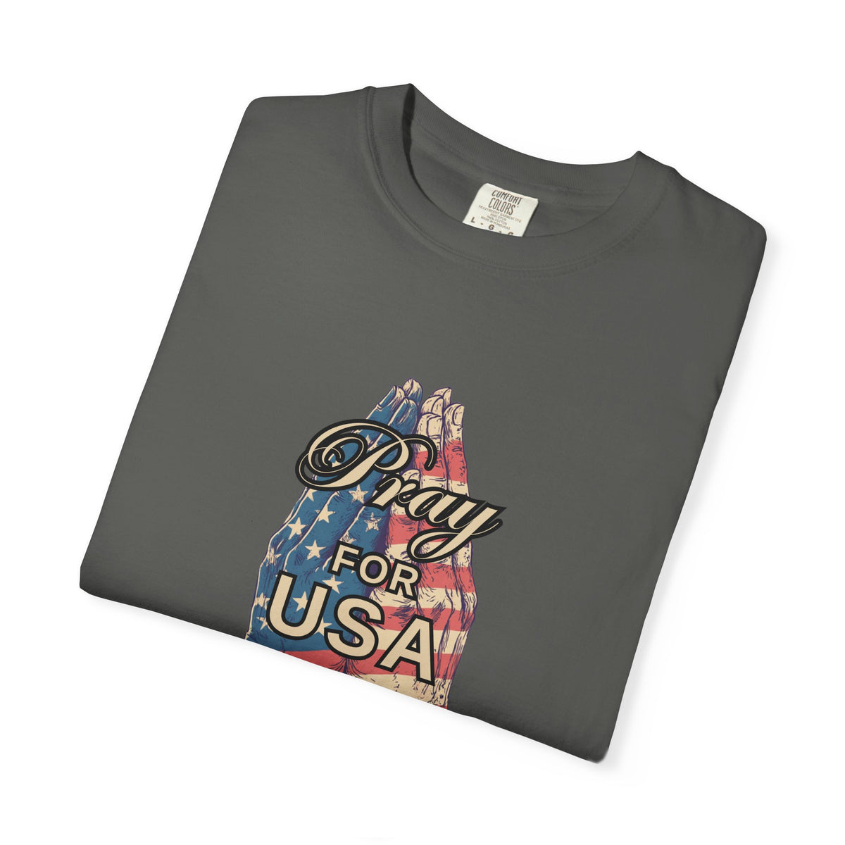 Pray for USA T-Shirt — Patriotic American Flag Praying Hands Tee