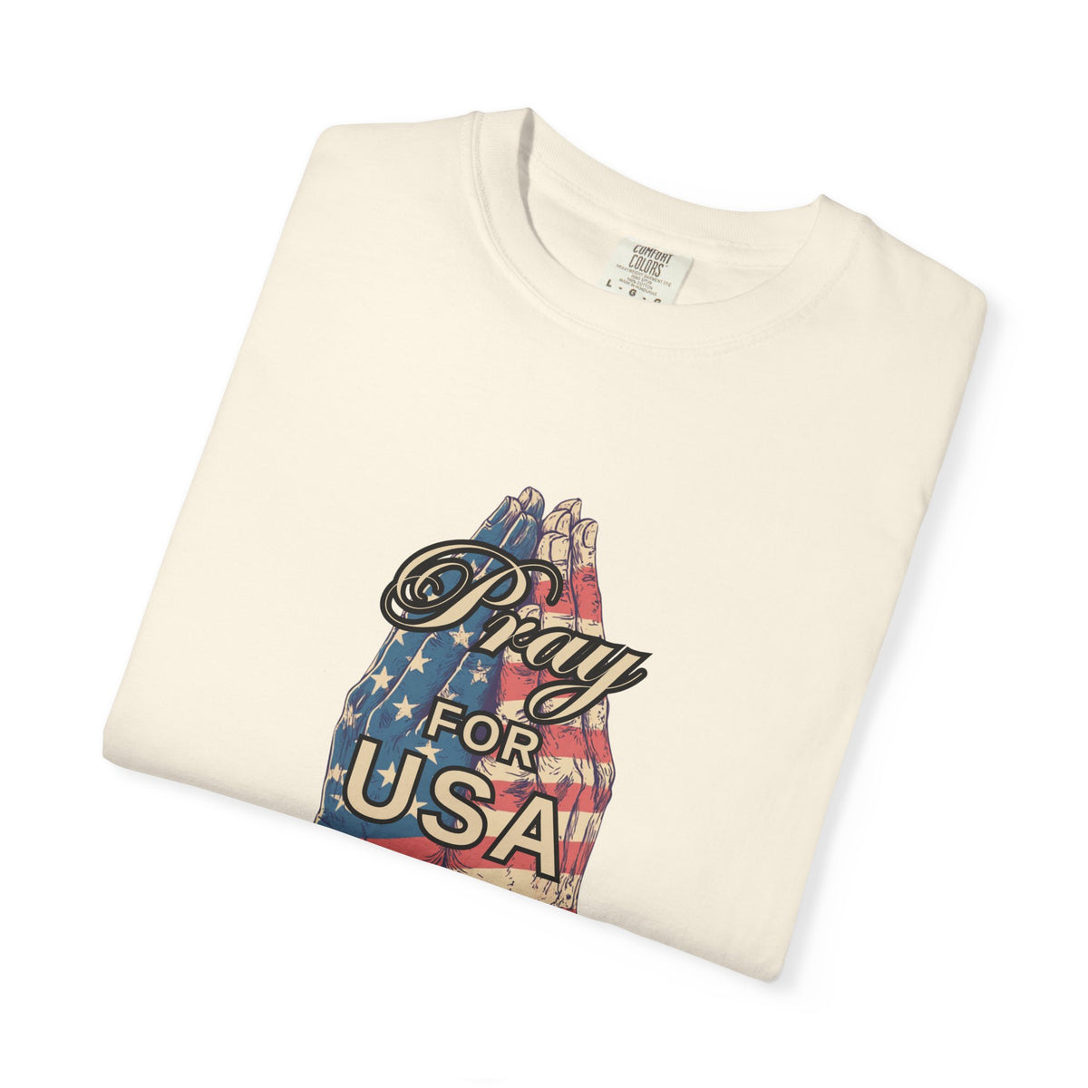 Pray for USA T-Shirt — Patriotic American Flag Praying Hands Tee