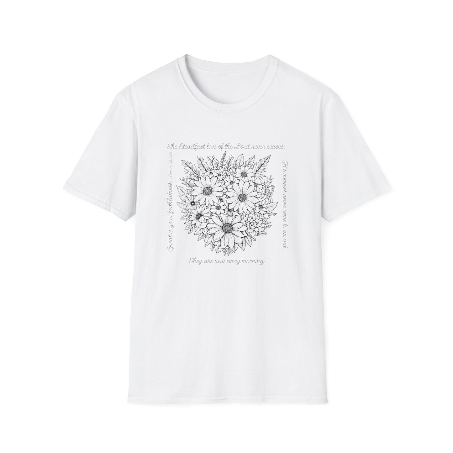 Floral Scripture T‑Shirt — "Be thankful" Daisy Bouquet Tee