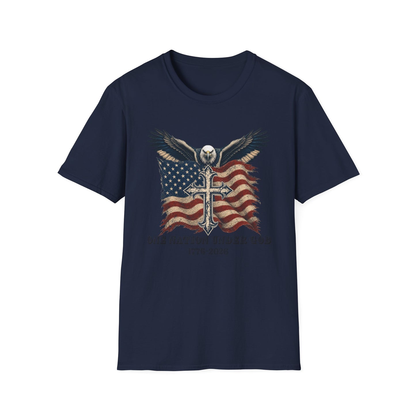 Patriotic Eagle Cross T‑Shirt — American Flag Faith Graphic