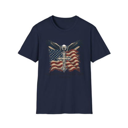Patriotic Eagle Cross T‑Shirt — American Flag Faith Graphic