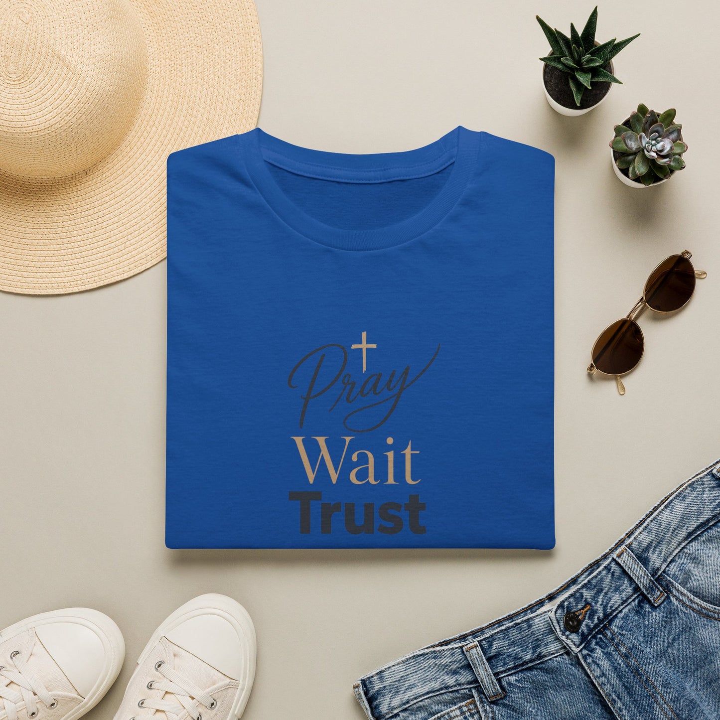 Pray Wait Trust T‑Shirt — Inspirational Christian Faith Tee