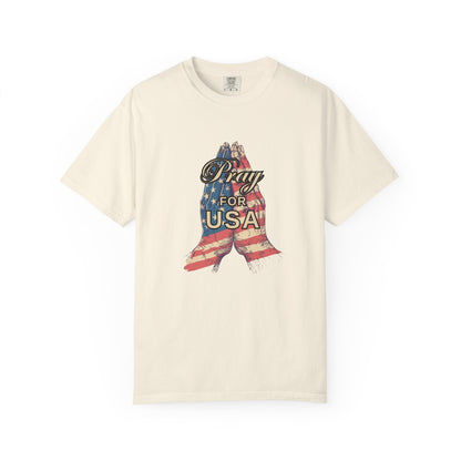 Pray for USA T-Shirt — Patriotic American Flag Praying Hands Tee