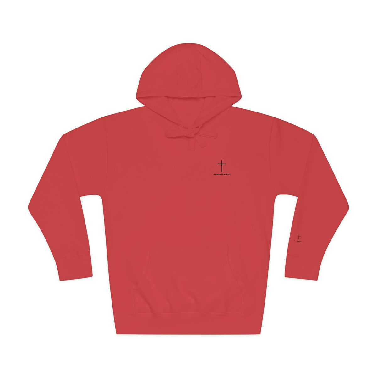 Minimal Cross Hoodie — Small Chest & Sleeve Faith Graphic
