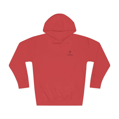 Minimal Cross Hoodie — Small Chest & Sleeve Faith Graphic