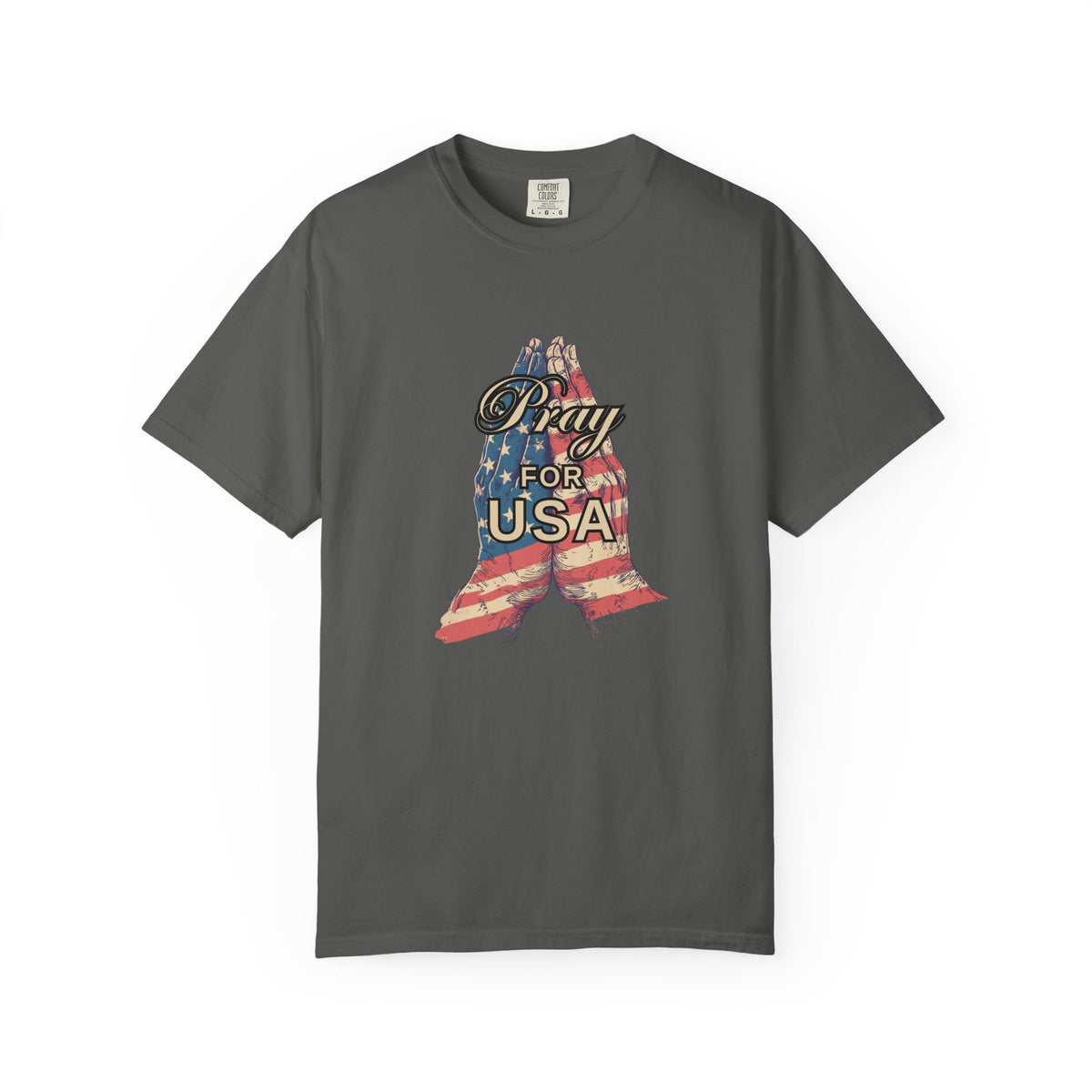 Pray for USA T-Shirt — Patriotic American Flag Praying Hands Tee