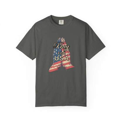 Pray for USA T-Shirt — Patriotic American Flag Praying Hands Tee
