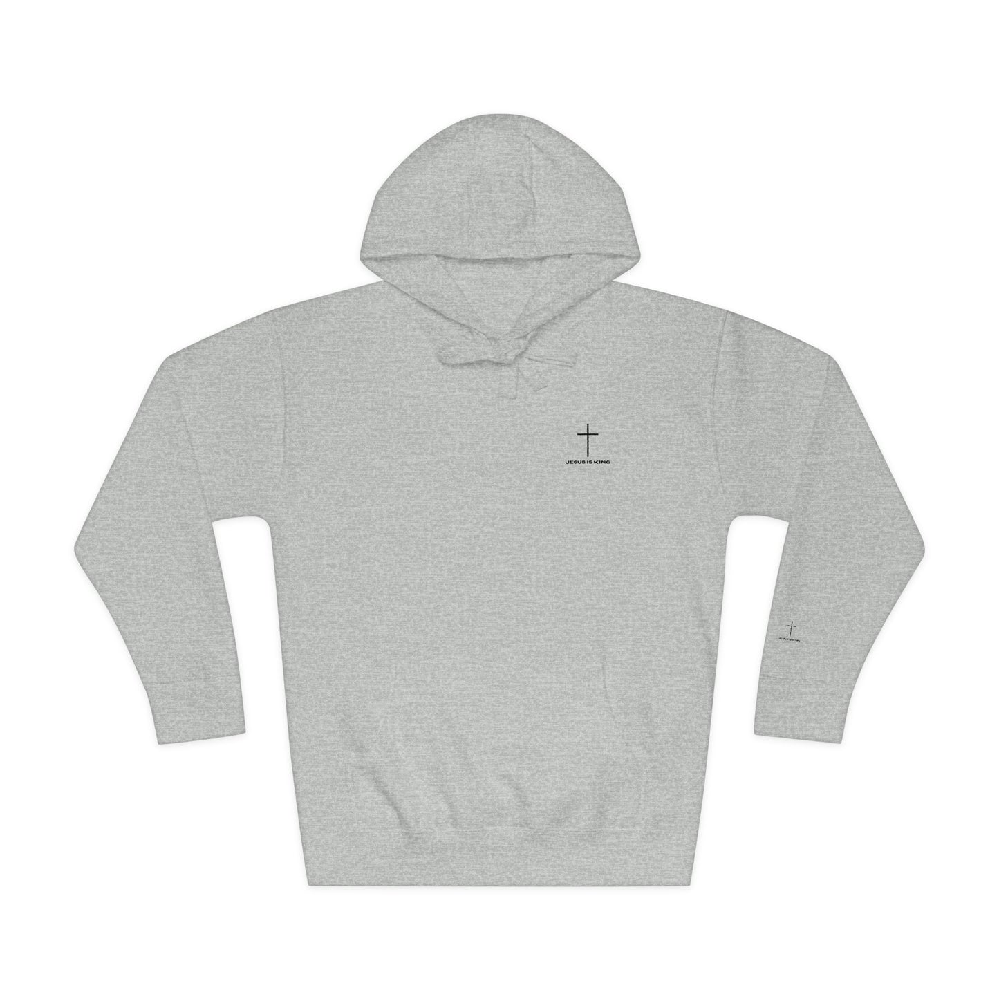 Minimal Cross Hoodie — Small Chest & Sleeve Faith Graphic