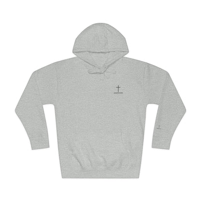 Minimal Cross Hoodie — Small Chest & Sleeve Faith Graphic