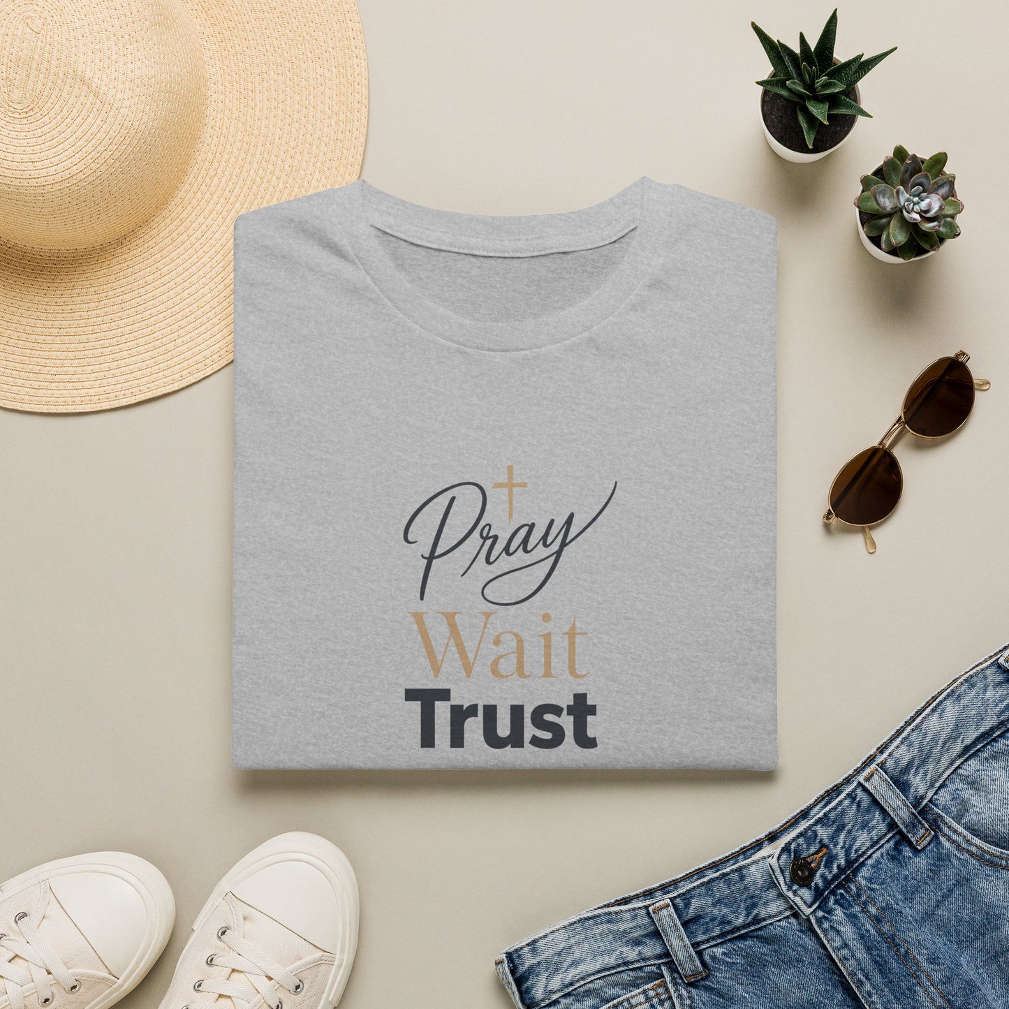 Pray Wait Trust T‑Shirt — Inspirational Christian Faith Tee