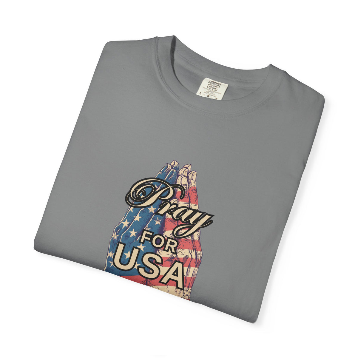 Pray for USA T-Shirt — Patriotic American Flag Praying Hands Tee