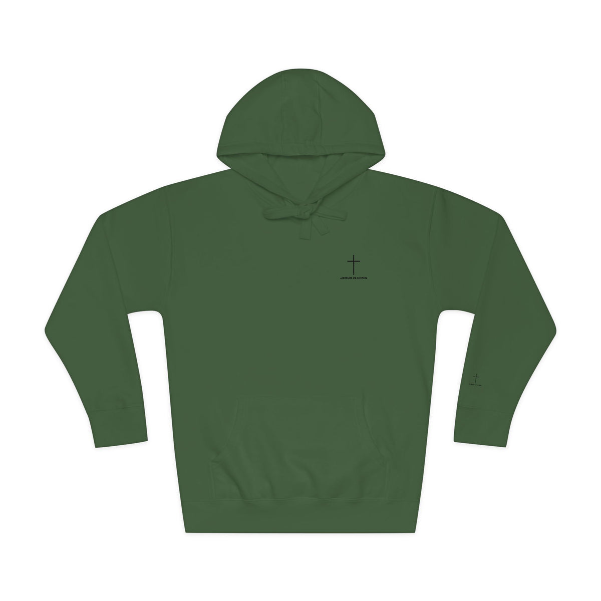 Minimal Cross Hoodie — Small Chest & Sleeve Faith Graphic