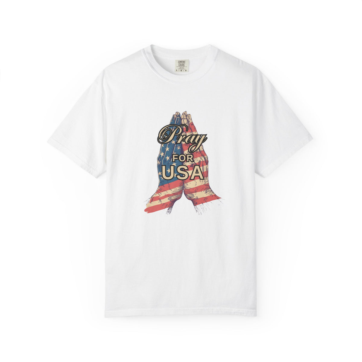 Pray for USA T-Shirt — Patriotic American Flag Praying Hands Tee