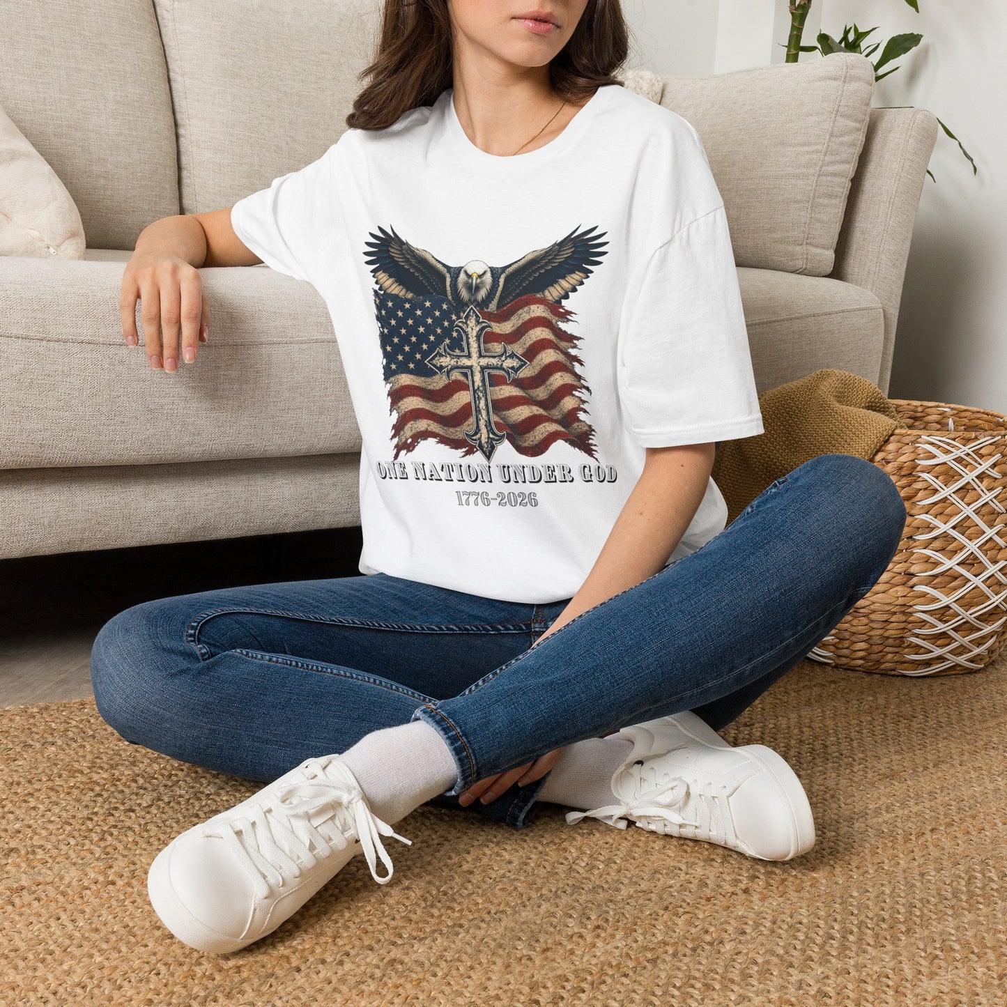 Patriotic Eagle Cross T‑Shirt — American Flag Faith Graphic