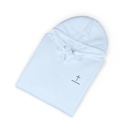 Minimal Cross Hoodie — Small Chest & Sleeve Faith Graphic