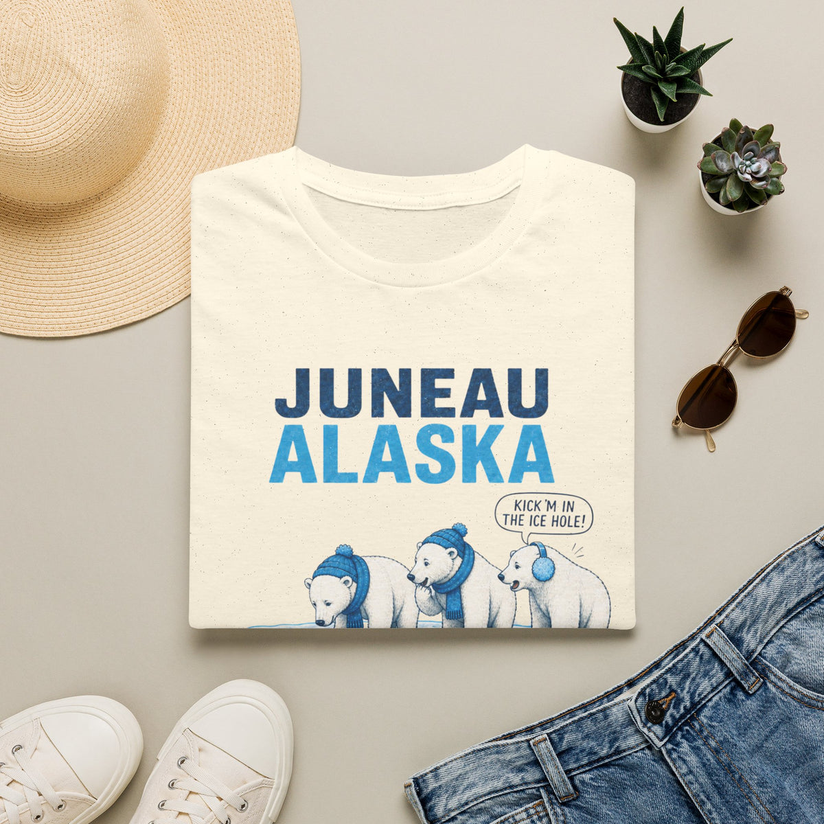 Juneau Alaska Polar Bears T-Shirt — 'Watch Out For Ice Holes' Cute Arctic Souvenir