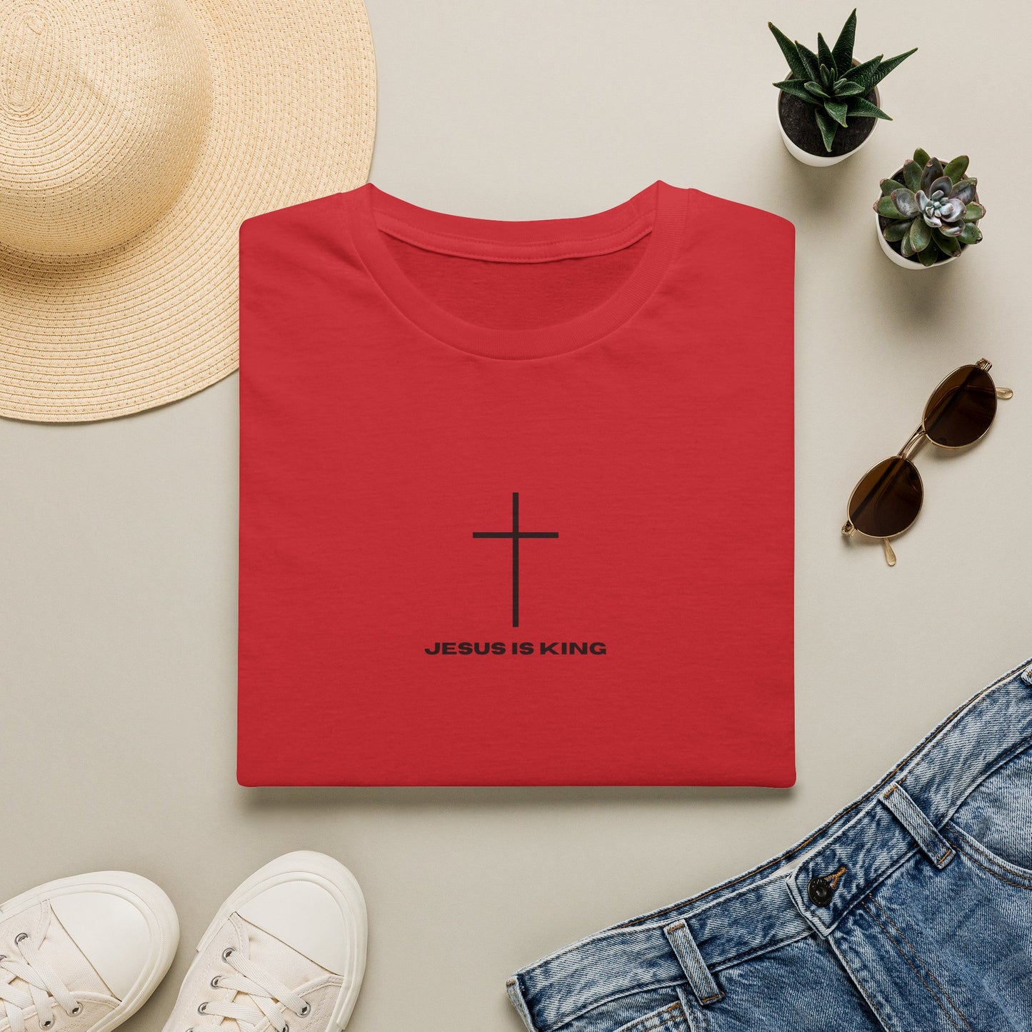 Minimal Cross “JESUS IS KING” Christian Faith Tee