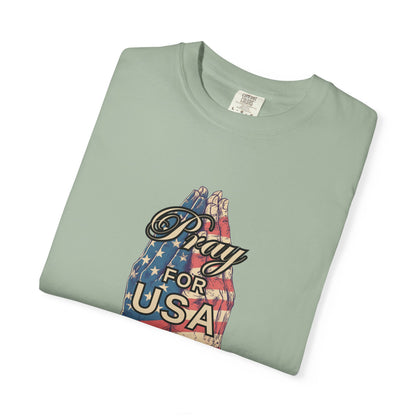 Pray for USA T-Shirt — Patriotic American Flag Praying Hands Tee
