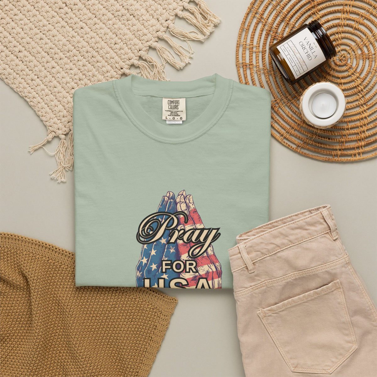 Pray for USA T-Shirt — Patriotic American Flag Praying Hands Tee